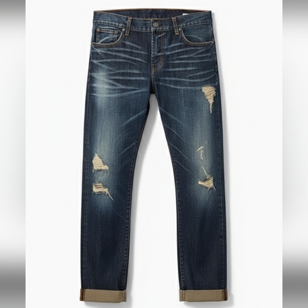 Angry Rabbit Cropped Distressed Blue Jeans Cuffed Hem Size 28 Made in USA